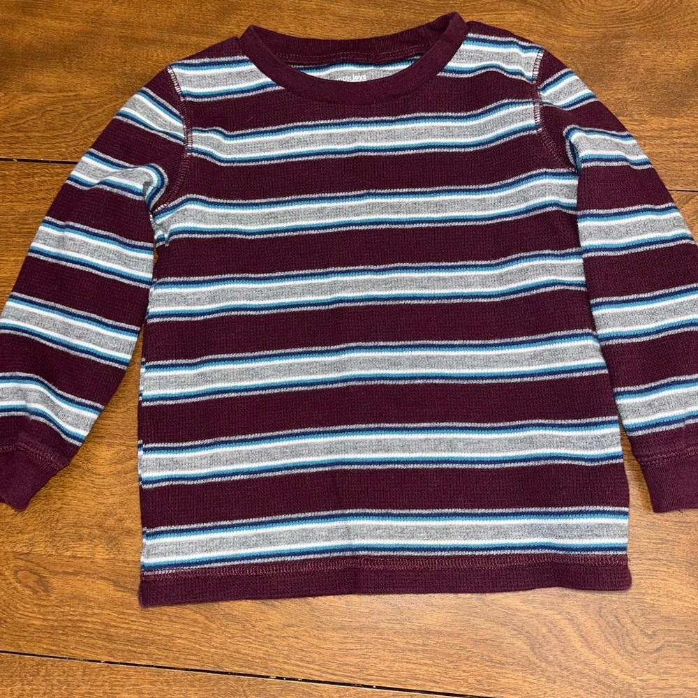 Carter's Maroon and Blue Striped Long Sleeve Tee
